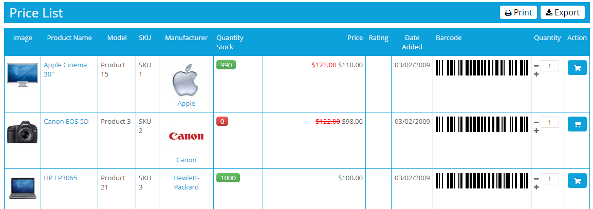 opencart модуль прайс-листа продукта просмотр списка продуктов внешний интерфейс opencart модуль прайс-листа продукта просмотр списка продуктов внешний интерфейс